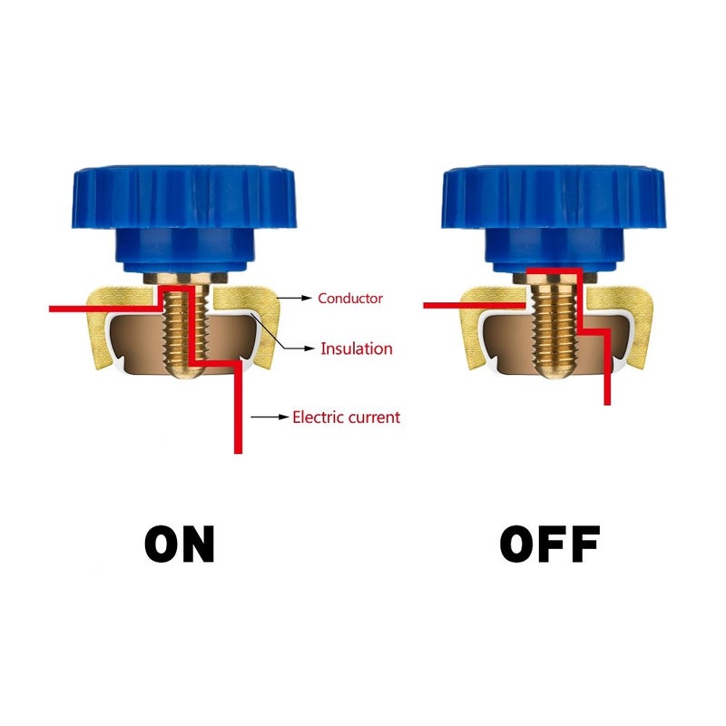 Jtron Top Post Battery Isolator Switch Link Terminal Quick Cut Off Disconnect Master Kill Switch Brass Pure Copper Car Battery Switch with PVC Case Automotive Power Kill Switch (Blue+Case) - Image 4